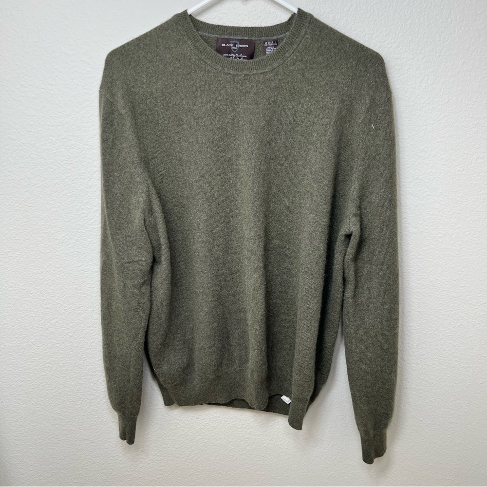 Black Brown 1826 100% Cashmere Pullover Sweater Green Crew Neck